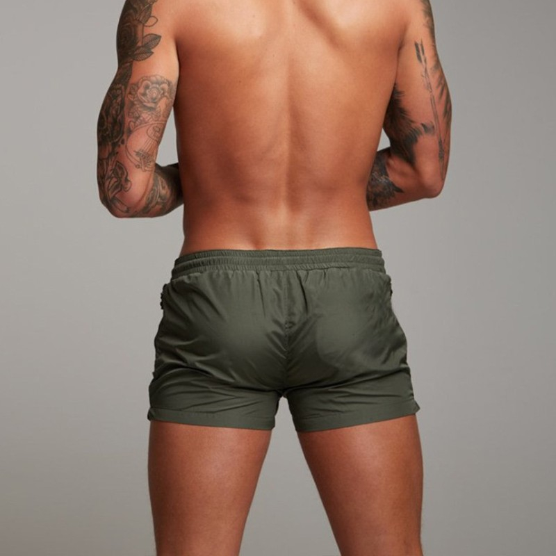 (Gr. L) Sport Shorts Kurze Hose mit Reissverschluss Taschen - Dunkelgrün