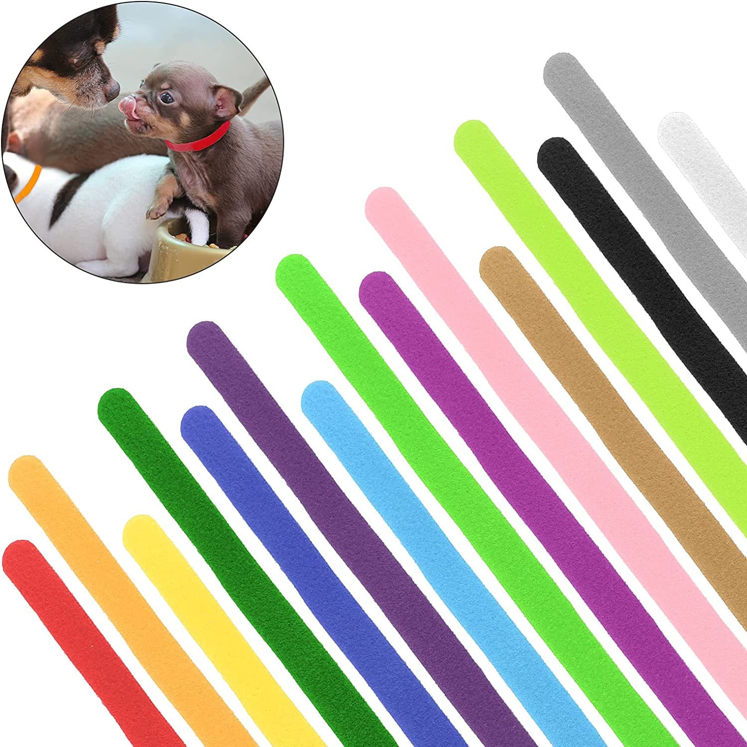 (15er Set) Gr. L Welpen Soft Halsband Puppy / Kitten Erkennungsband mit Klettverschluss - Bunt