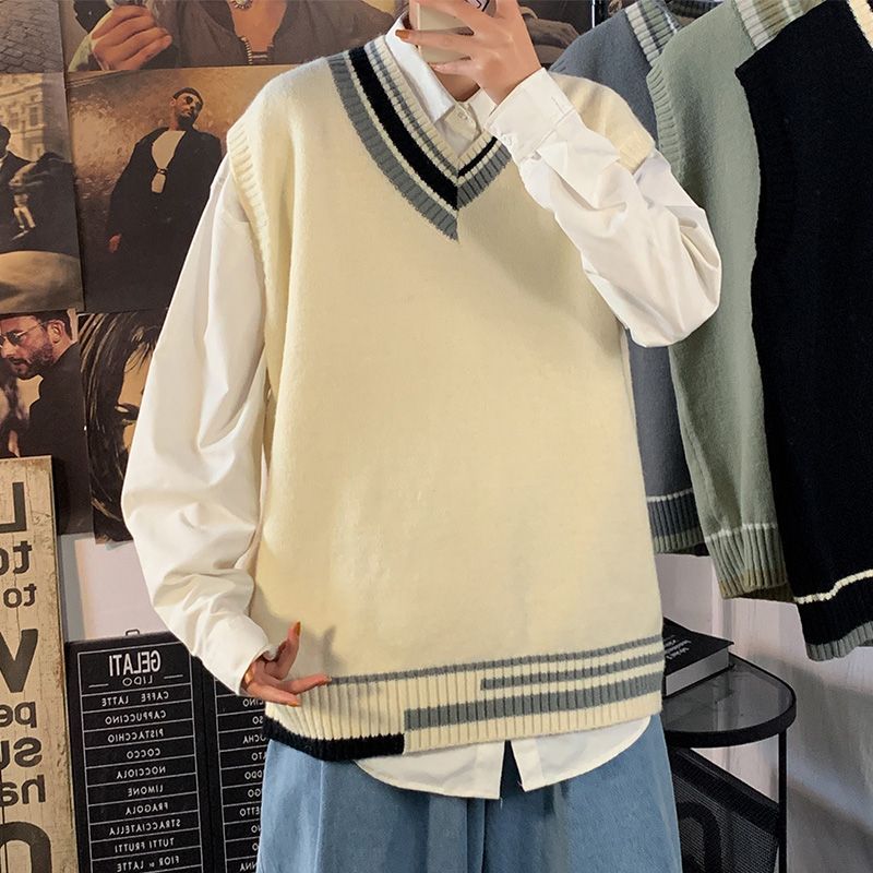 Whyessa - Oversized gebreid vest met V-hals en kleurblokken