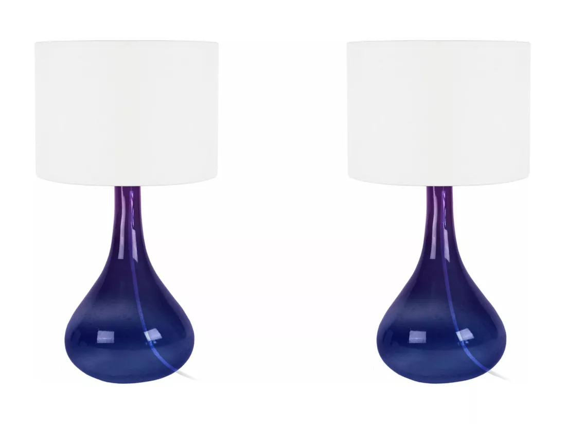 Pair de Lampes de chevet bouteille verre violet. 34 cm.