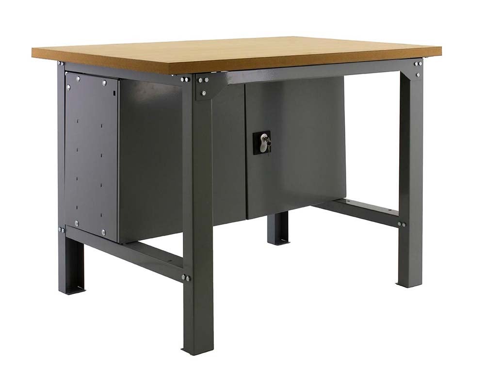 PROREGAL Werkbank van buffelhout met kast, afmetingen (H x B x D): 87 x 120 x 75 cm, draagvermogen: 600 kg, grijs