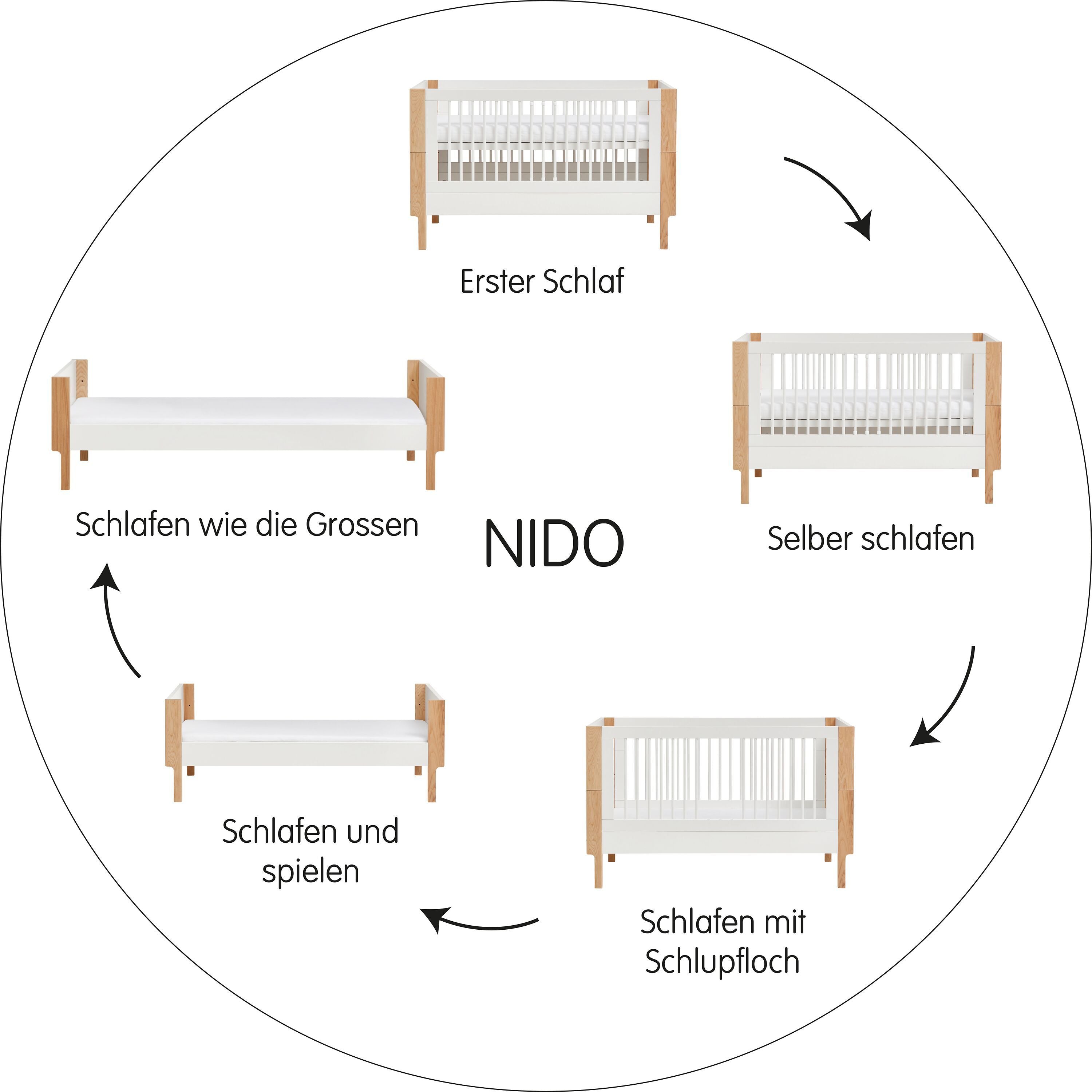NIDO Babybett - Weiss lackiert / B: 145.6 cm x T: 75.6 cm x H: 88.0 cm
