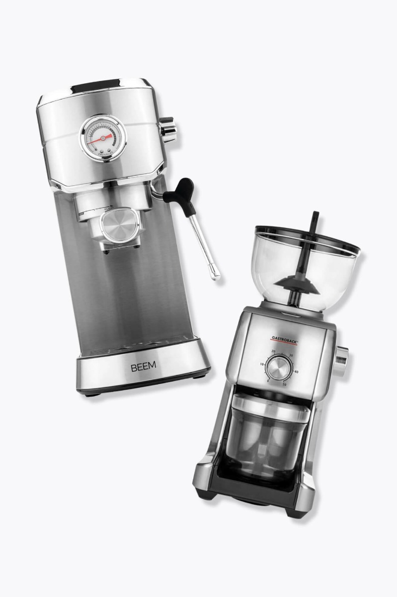 BEEM Espresso Ultimate Espressomaschine + Gastroback Design Kaffeemühle Advanced Plus