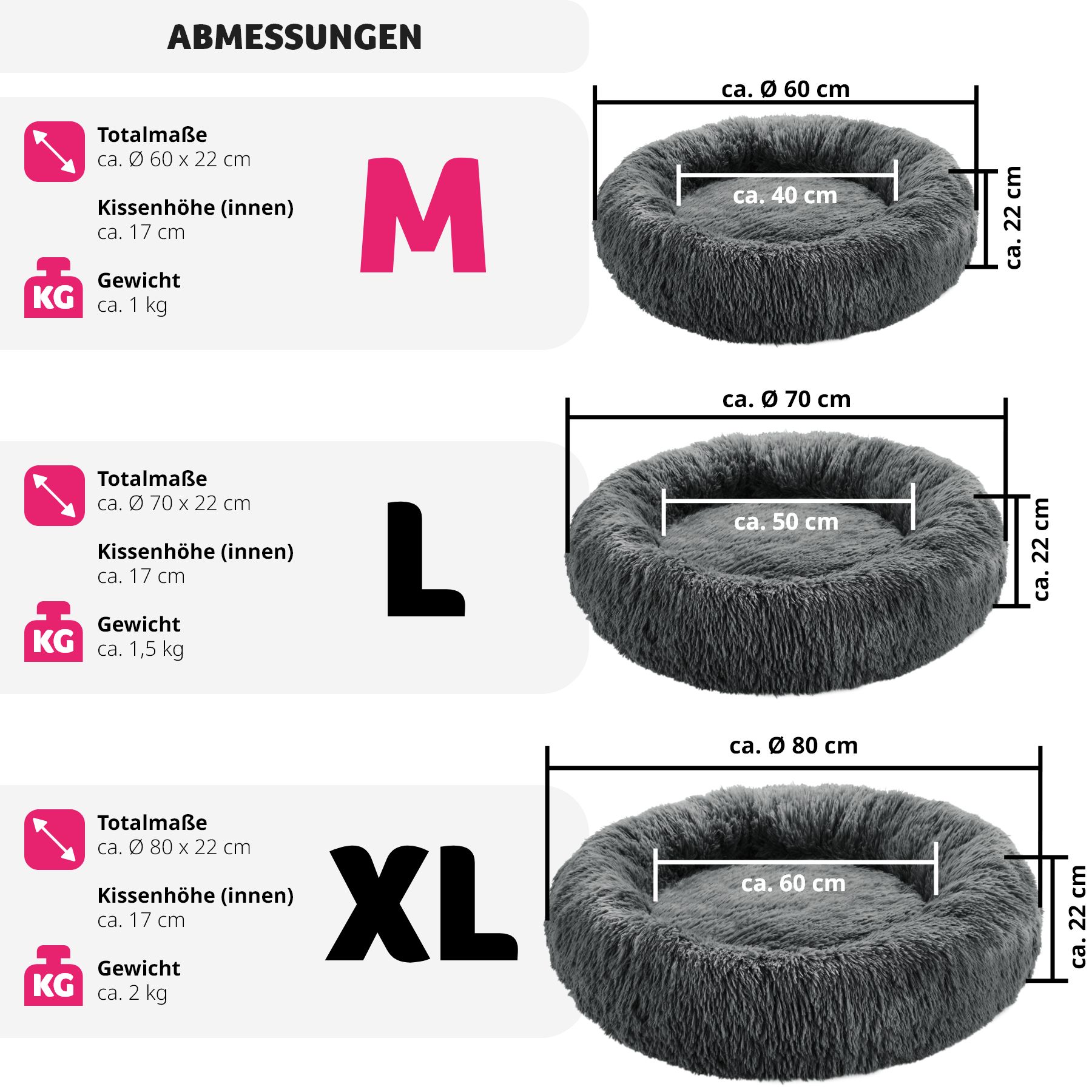 tectake® Hundebett, rund mit langem Plüsch, rutschfeste Unterseite, waschbar