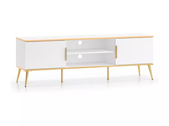 Meuble TV 2 portes 160 cm Zora Blanc et Doré