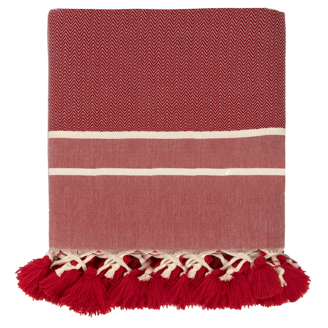 Febronie Plaid Stockholm Chevron Pompon rouge