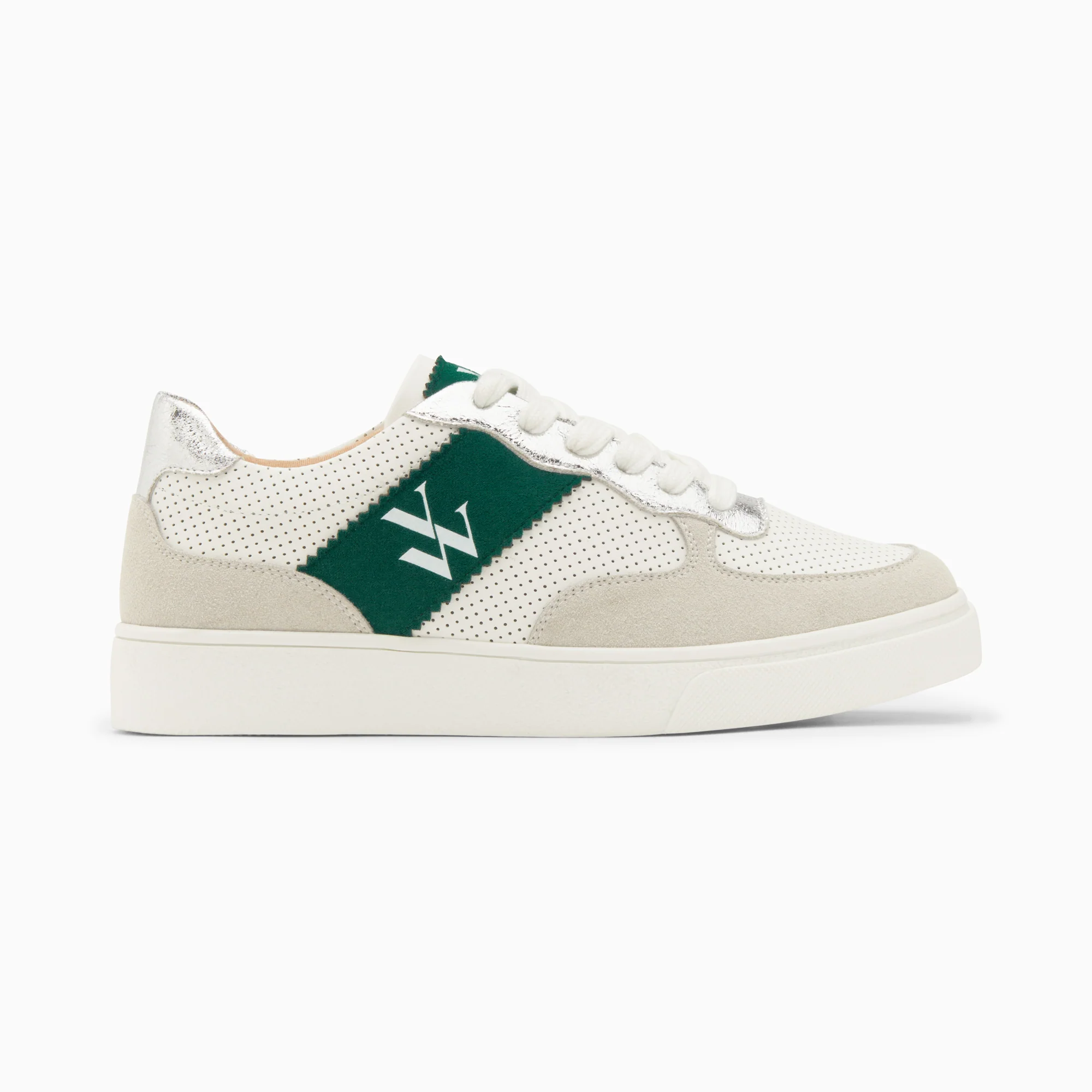 Sneakers-Baskets monogramme Flavie perforées gris et vert à lacets