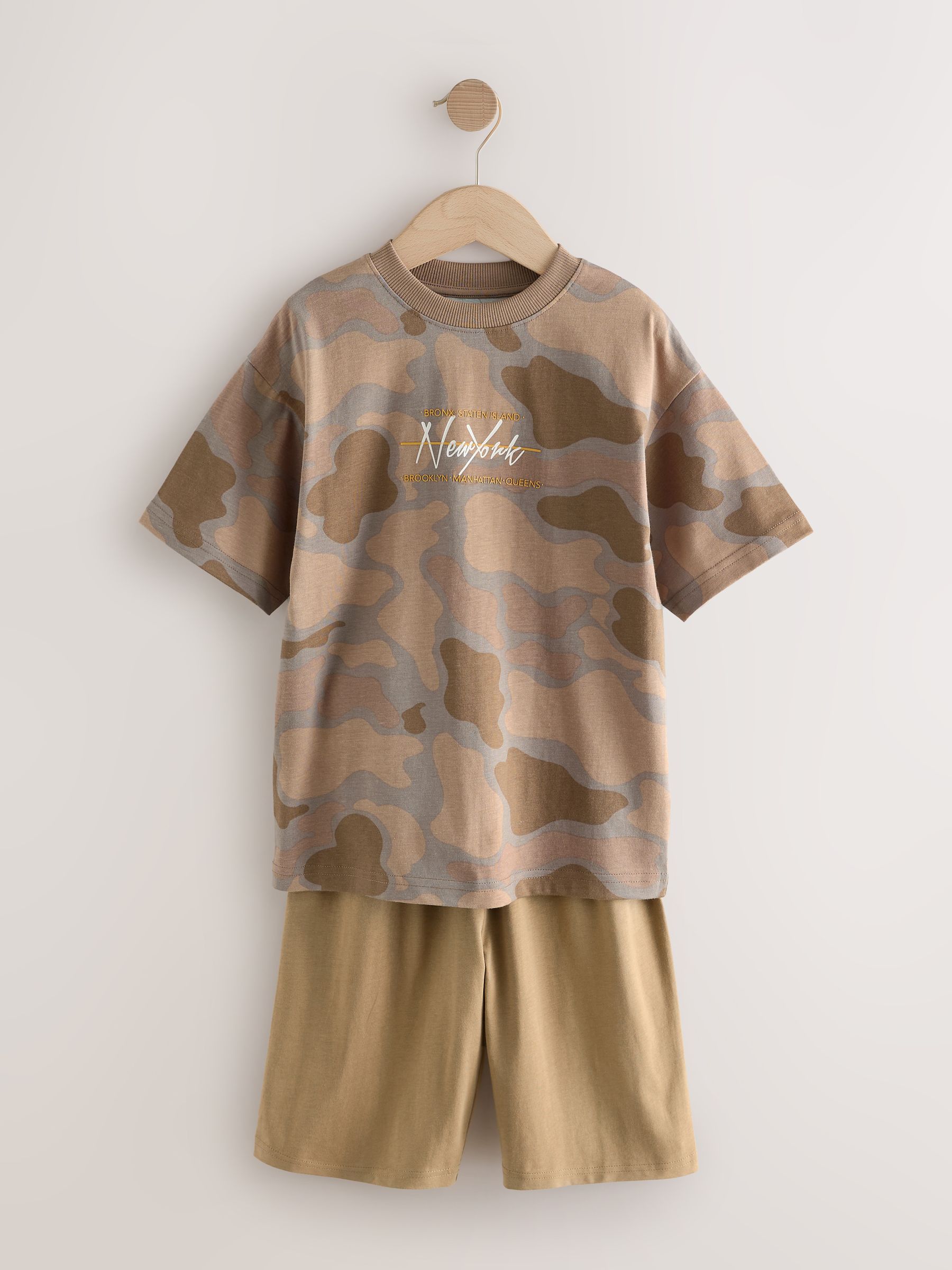 Blauw/groen met camouflageprint - Set van 3 pyjama's met short (3-16 jr)