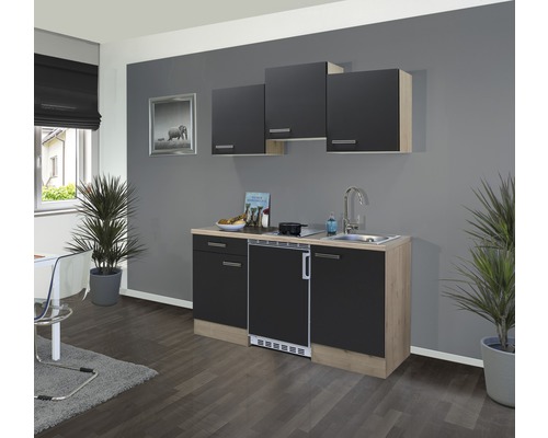 Flex Well enkele keuken met apparatuur Santo 150,5 cm antraciet mat gedemonteerde variant omkeerbaar 00011414