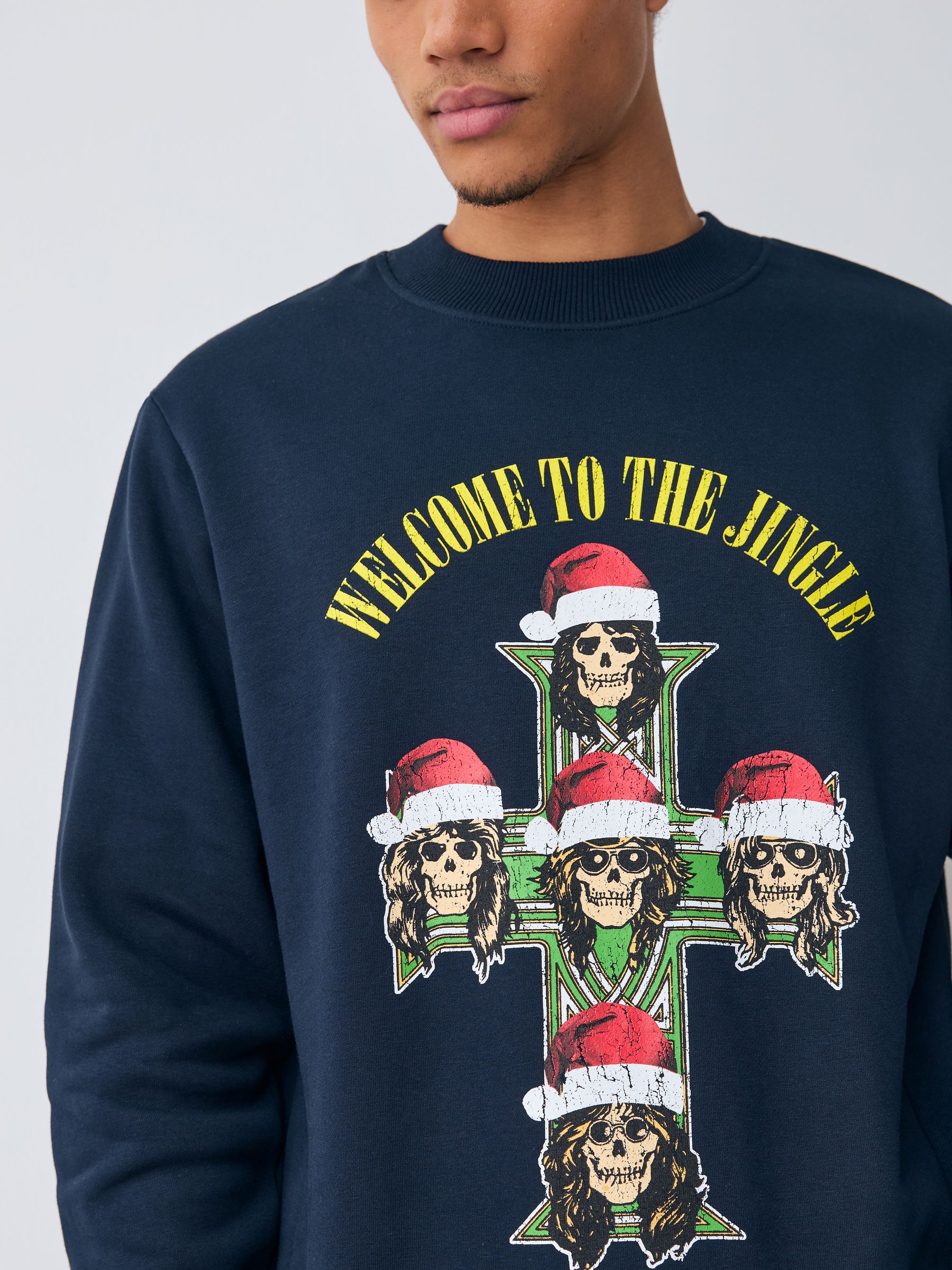 Donkerblauw - Guns N' Roses Christmas License sweatshirt met ronde hals