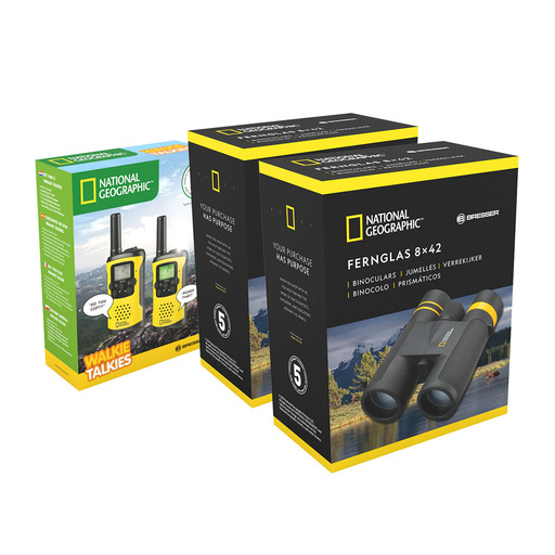 Pacote Prismáticos 8x42 + Walkie-talkies National Geographic