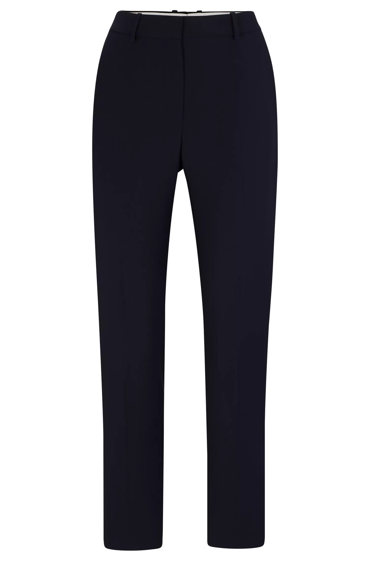 Calça cropped BOSS preta, corte regular, em lã virgem.