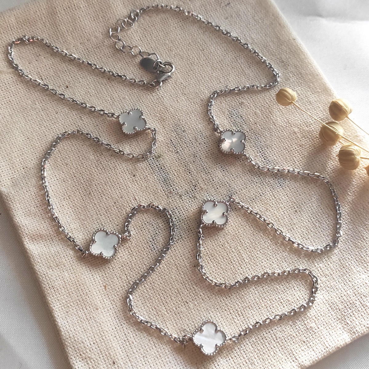 Collier - Argent 925/000, nacre blanc & zircon