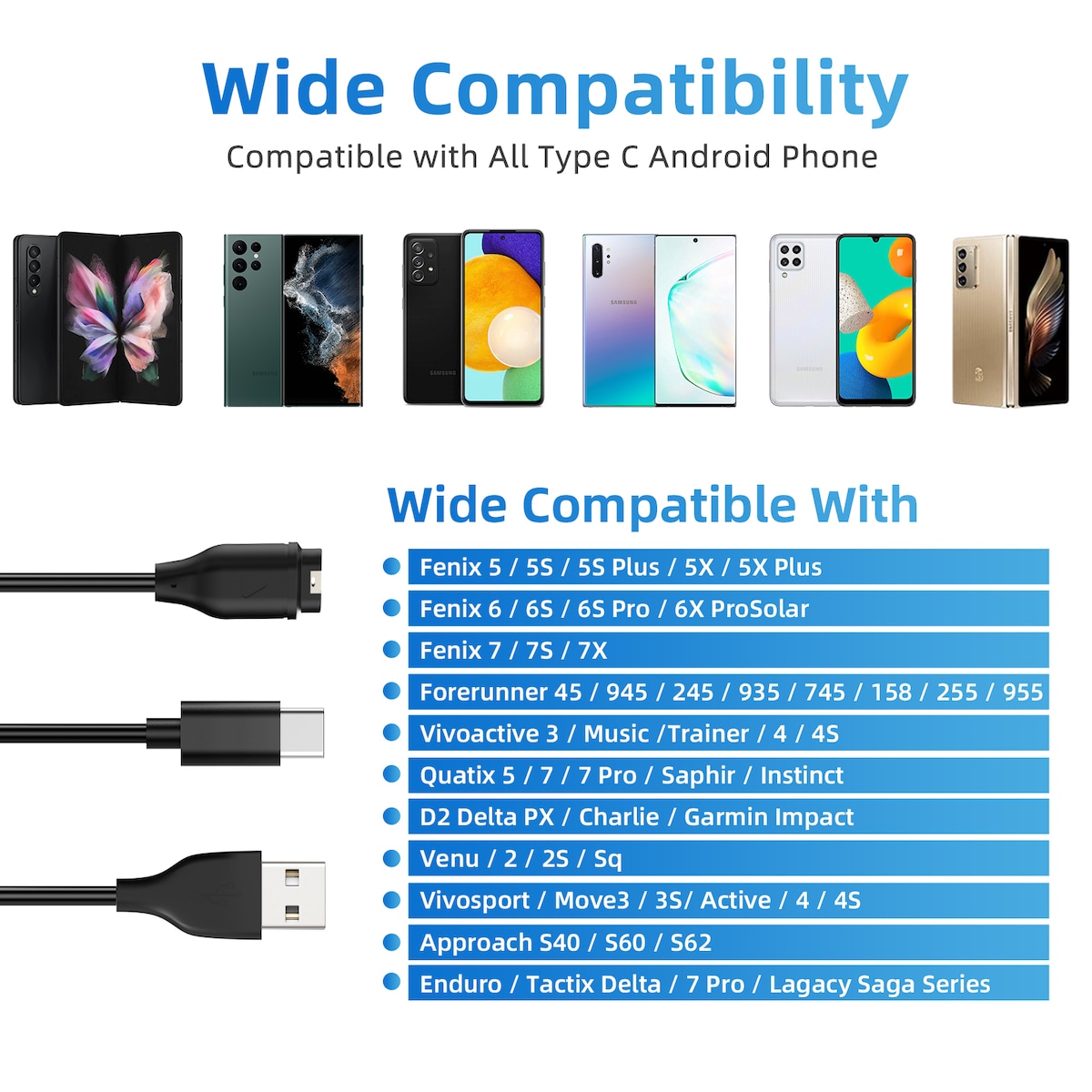 Llader for USB-C mobiltelefon og sportsklokke Sort