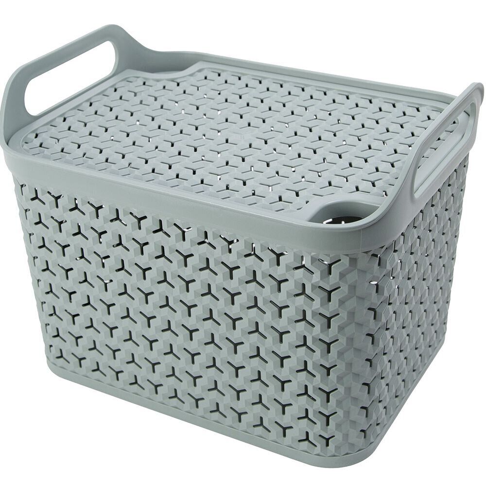 Panière de rangement avec couvercle 24L plastique vert