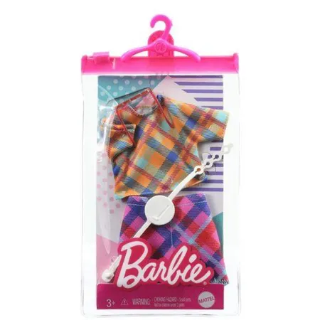 Barbie Modeset mit bunt kariertem Kurzoberteil, Minirock und Zubehör