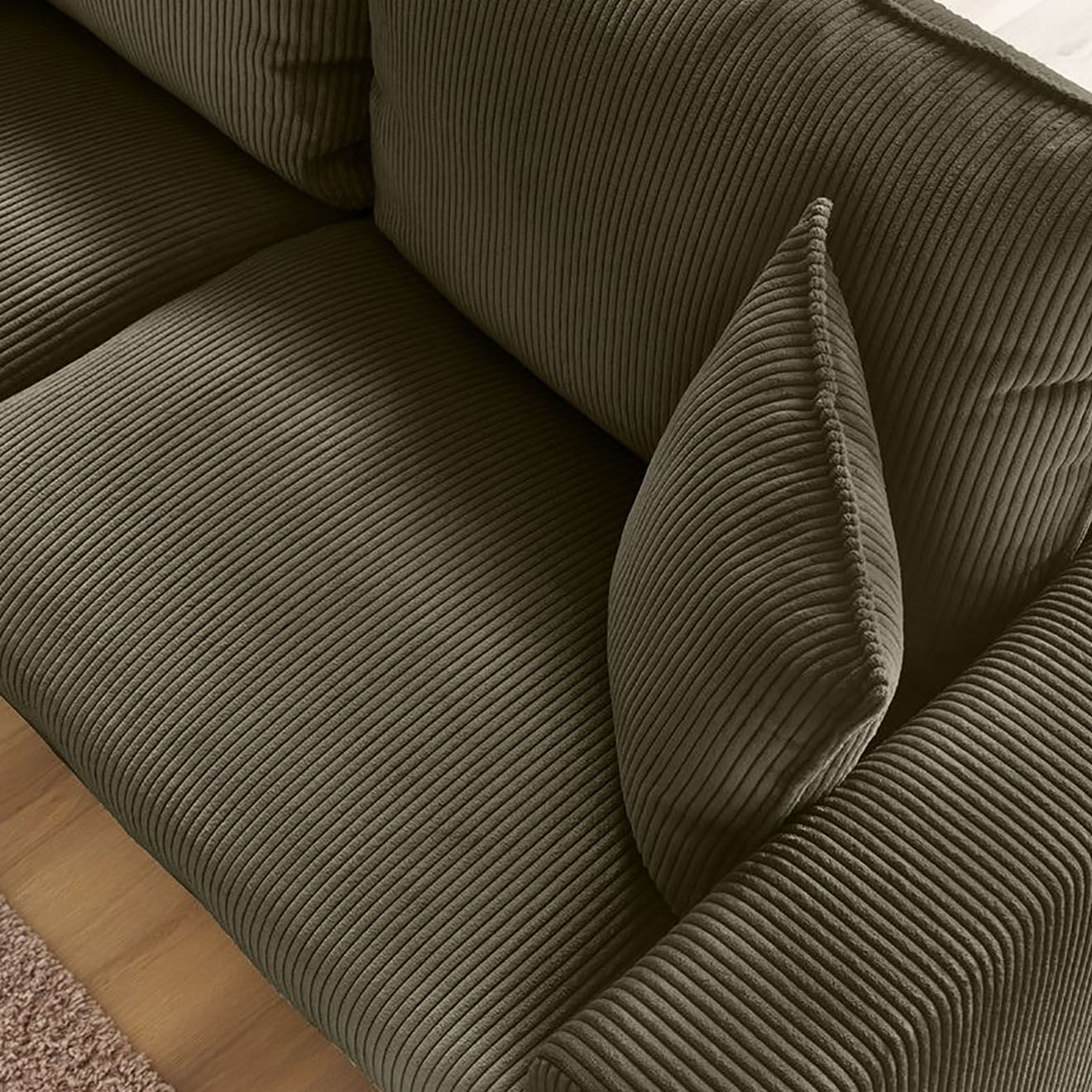 Bobochic Canapé droit convertible express en Velours côtelé 3 places Augustin vert - 205x96x97 cm
