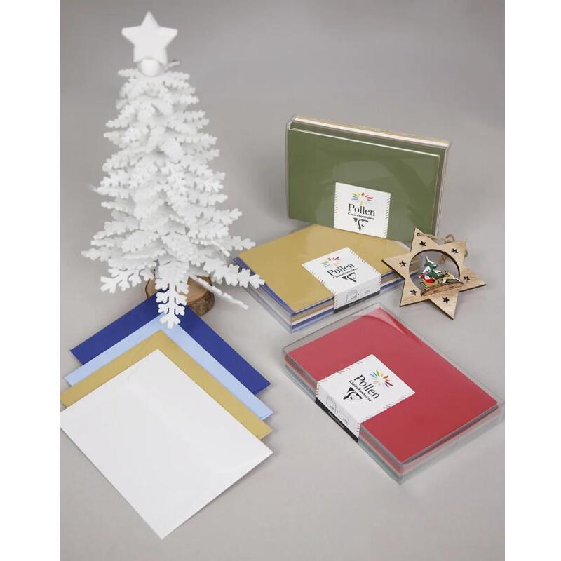 Coffret Pollen de 20 enveloppes C6 (114 x 162 mm) + 20 cartes simples 110 x 155 mm - Noël traditionnel - Assortiment
