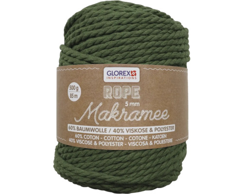 Macramé gedraaide wol, olijfgroen, 5 mm, 500 g