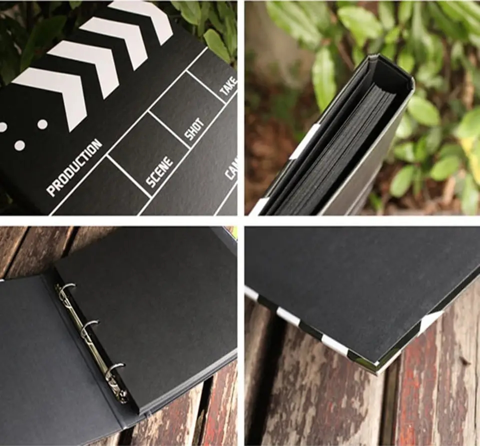 (265x190mm) Filmklappe Foto Album DIY Gästebuch Action Klappe Ringalbum - Schwarz