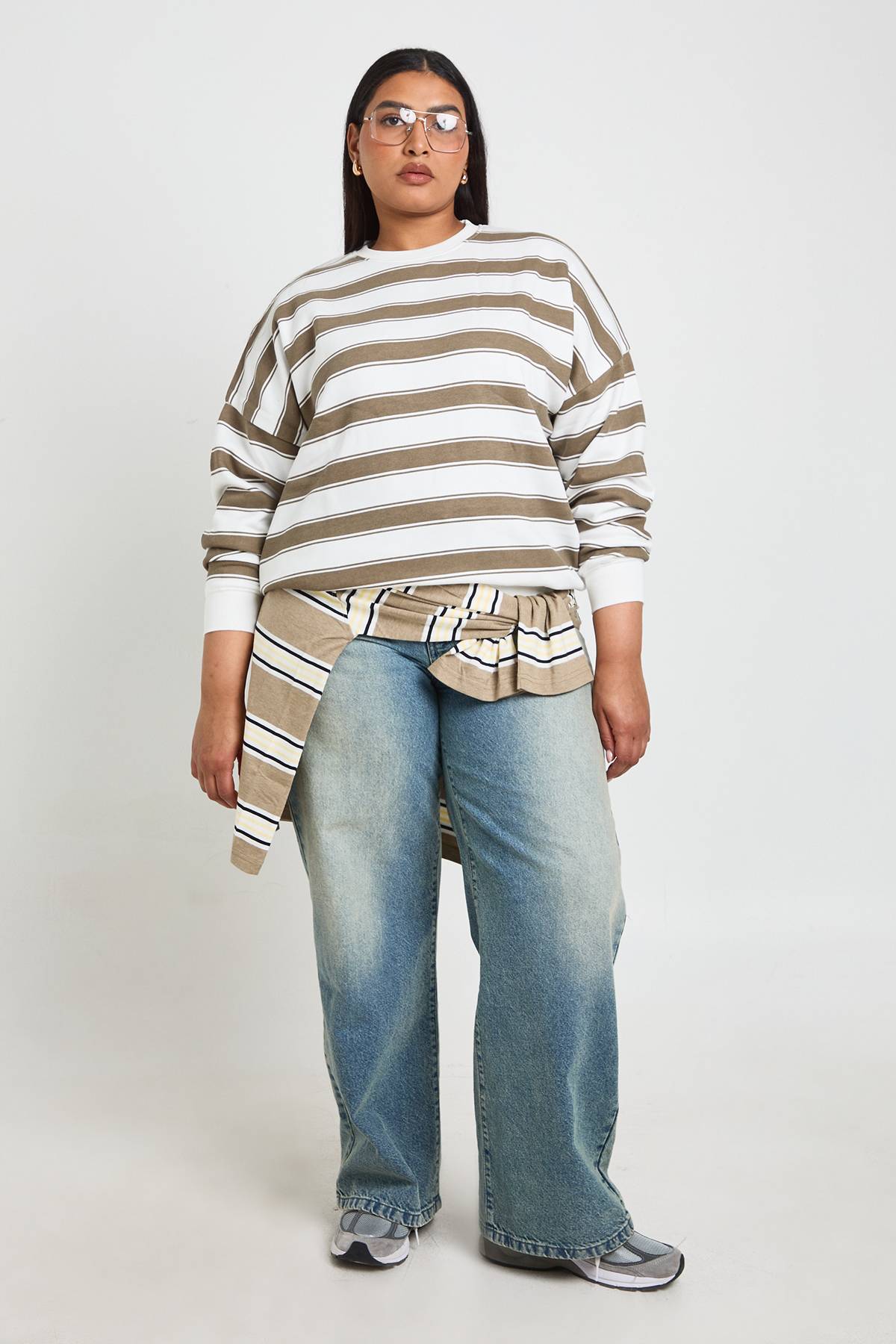 boohoo Sweat-shirt Oversize À Rayures Grande Taille