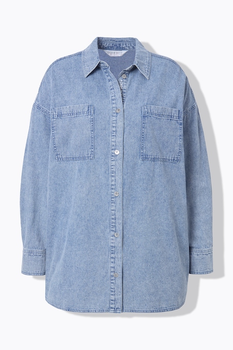 Jeanshemd, oversized, Knopfleisten-Stickerei
