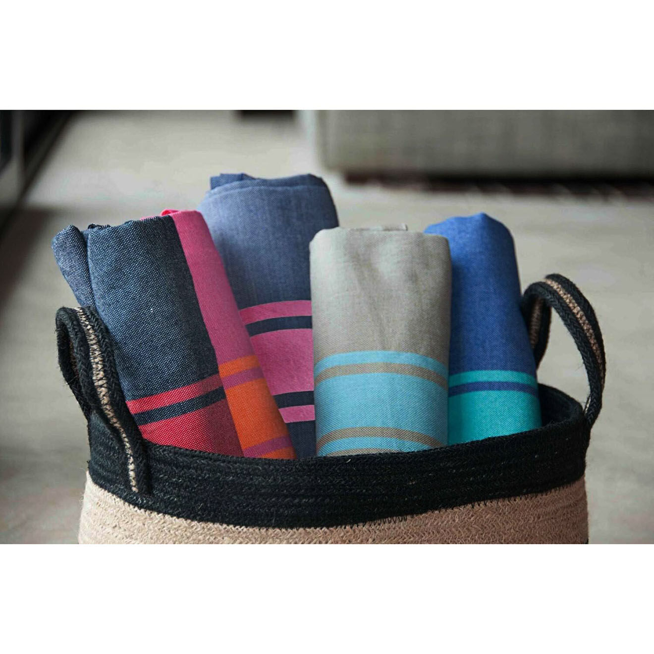 Febronie Fouta Traditionelle St Tropez bleu jean/rouge - 100x200 cm