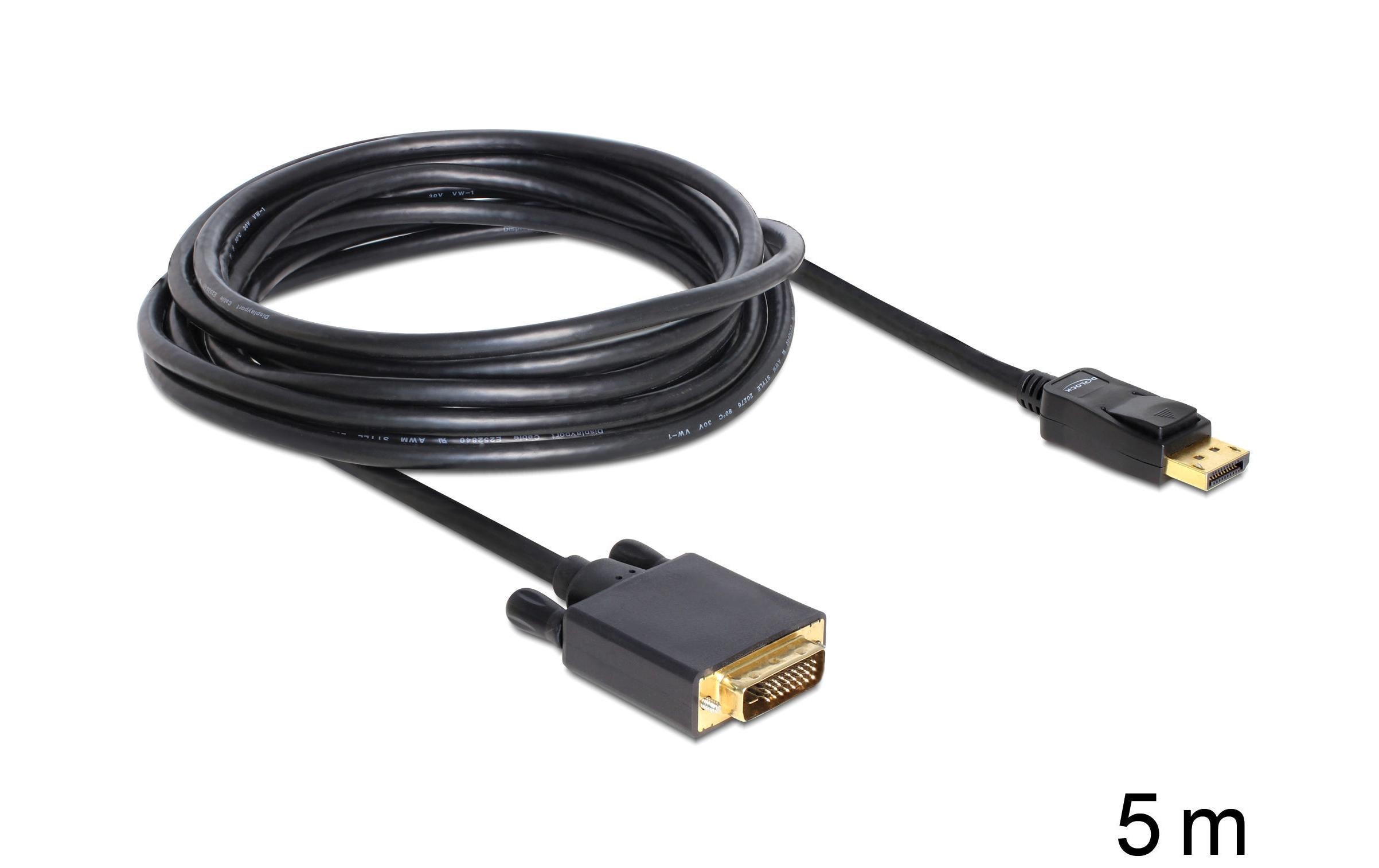 Kabel DisplayPort - DVI-D, 5 mDelock Kabel DisplayPort 1.2 Stecker > DVI 24+1 Stecker Passiv 4K 30 Hz 1 m schwarz