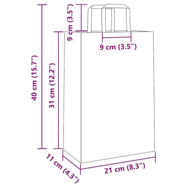 vidaXL Papirposer 250 stk med håndtak grønn 21x11x31 cm