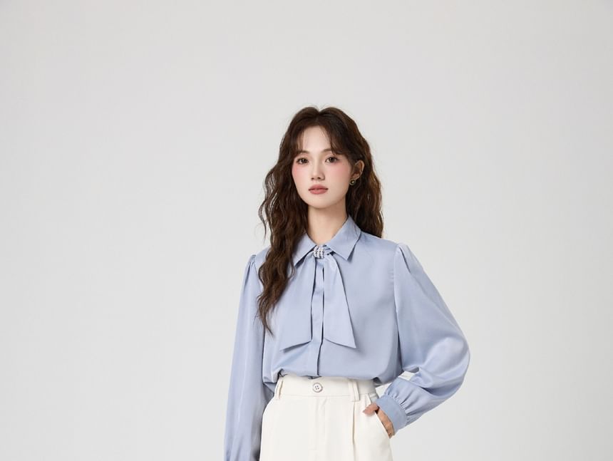 sansweet - High Rise Plain Wide Leg Broek