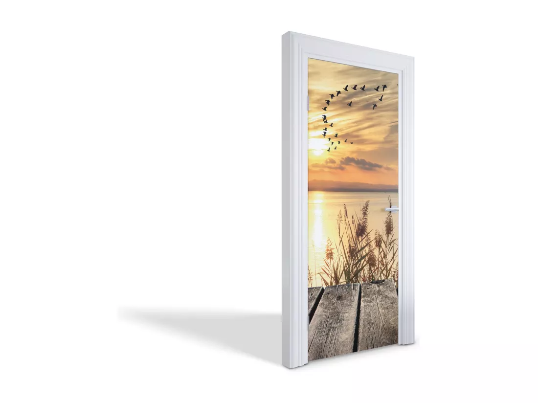Papier peint photo pour portes intérieures - Coucher de soleil sur le lac 75x205 cm