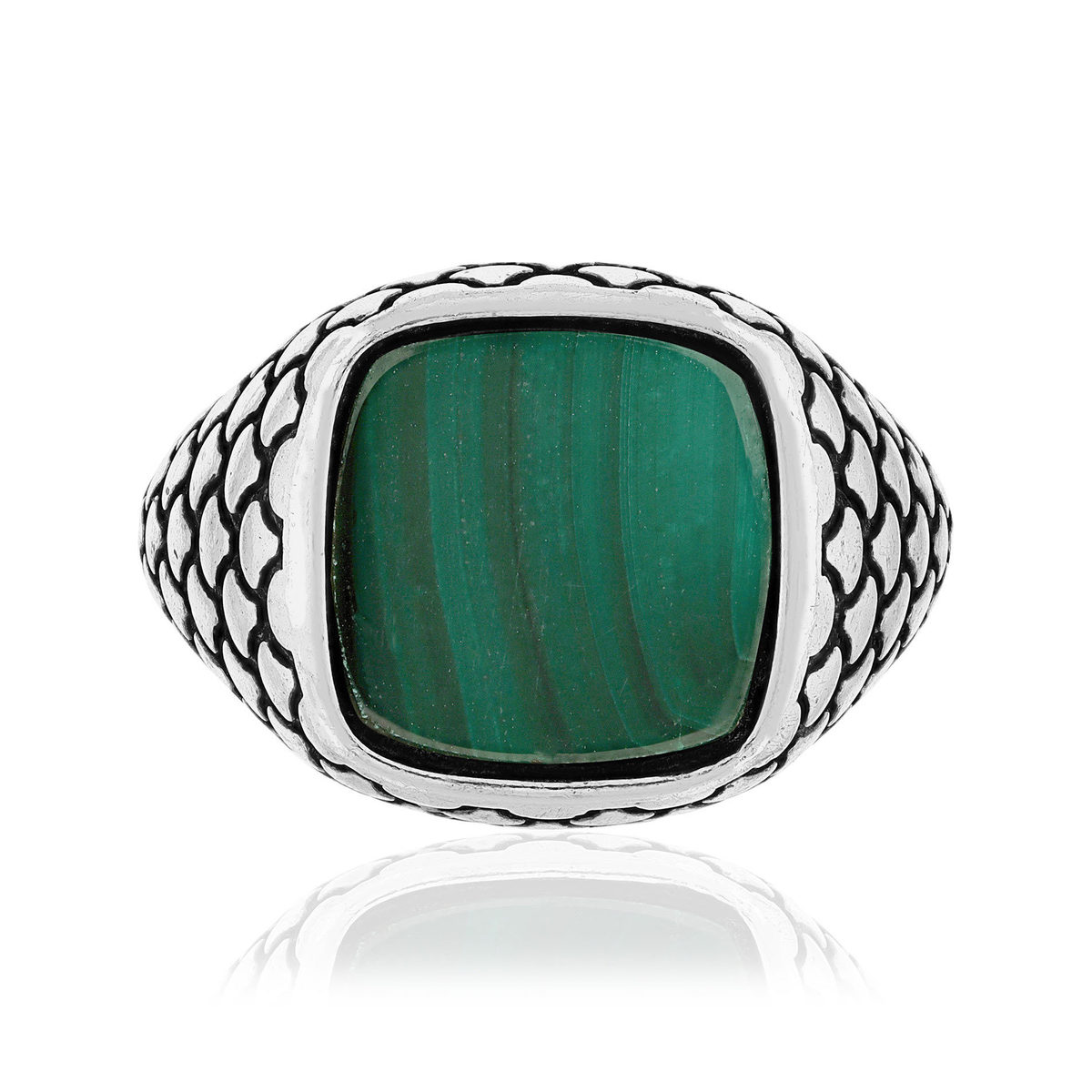 Bague argent 925 écailles malachite carrée