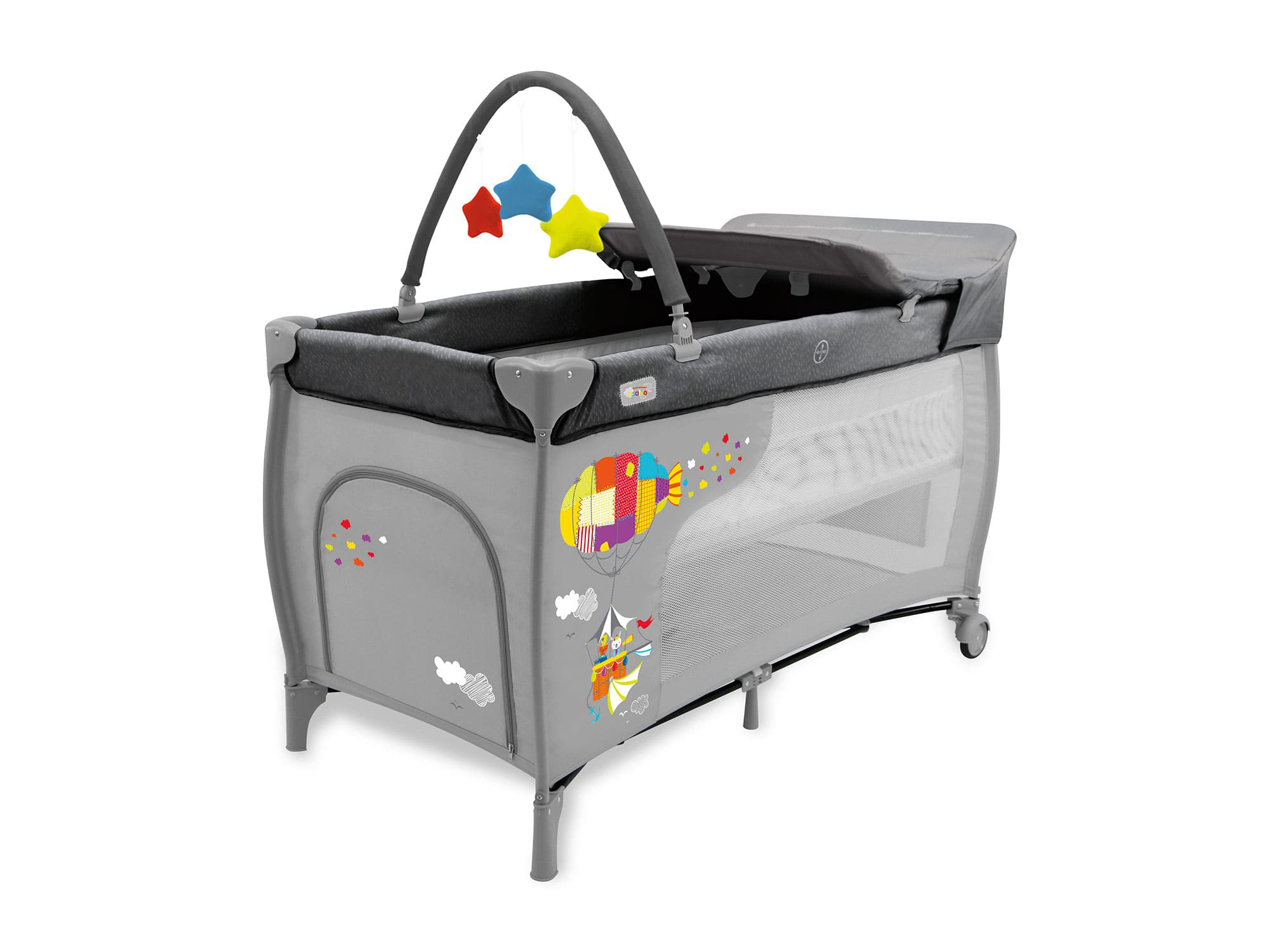 CAMA VIAGEM ASALVO CINZENTO COM PLATAFORMA 126X71X80CM