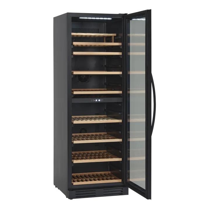 Scandomestic SV 124 B Premium Collection - Vinkøleskab - 2 Zoner - bredde: 59.5 cm - dybde: 72.5 cm - højde: 176.4 cm - 416 liter - sort - Optil 126 flasker