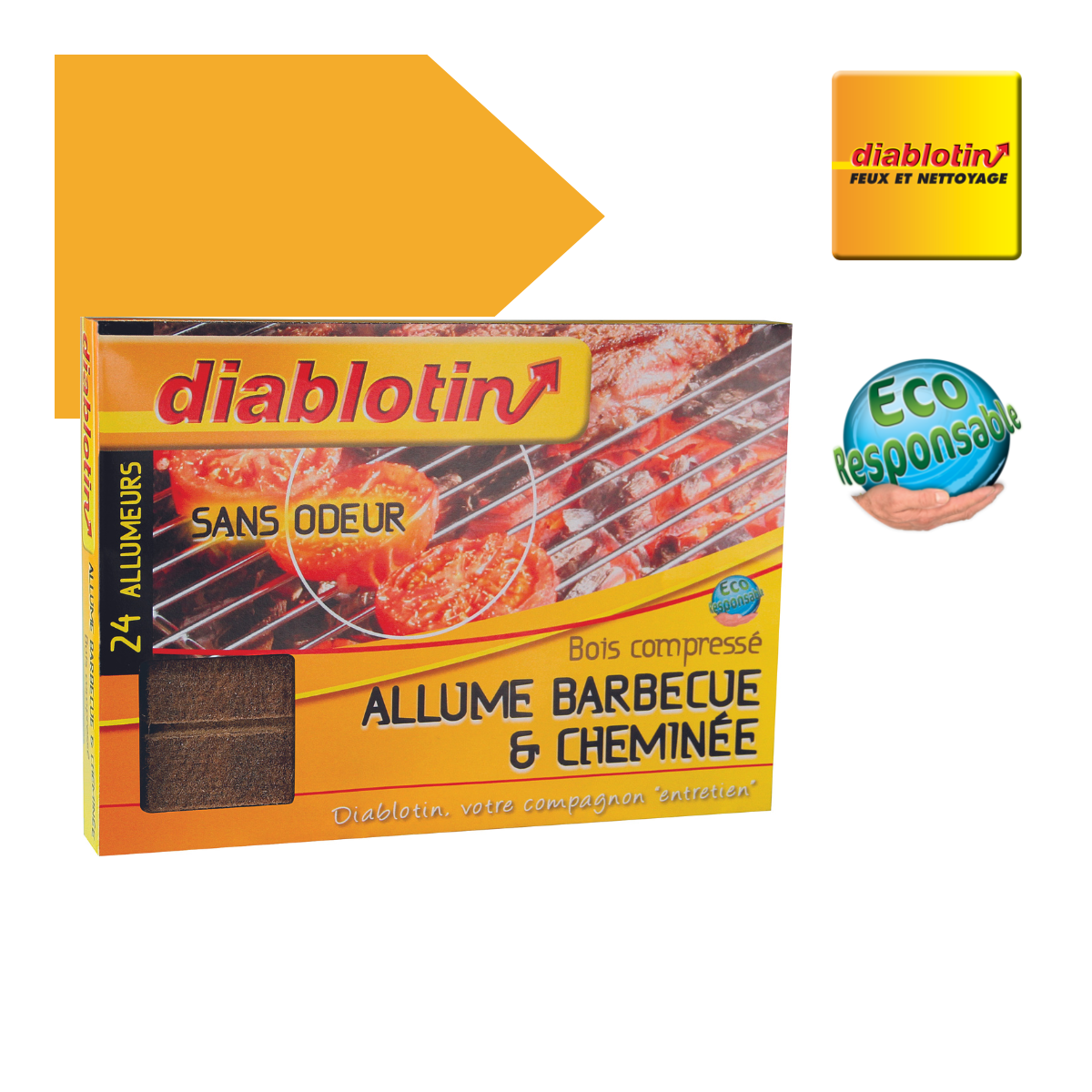 Diablotin allume barbecue cheminée en bois compressé - boite de 24 allumeurs