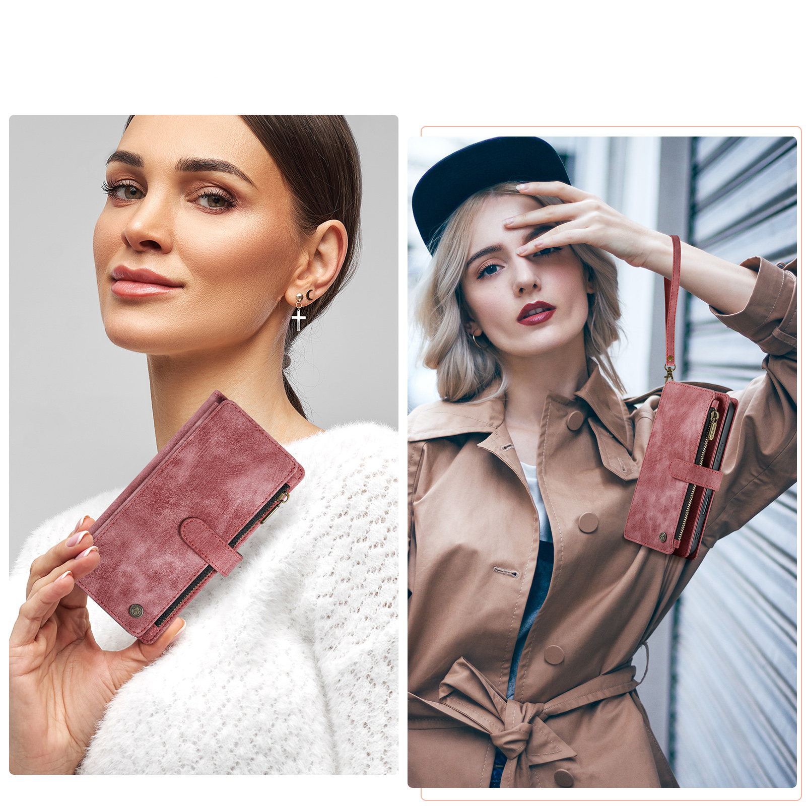 iPhone 17 2in1 Leder Tasche Karten Etui - Dunkelrot