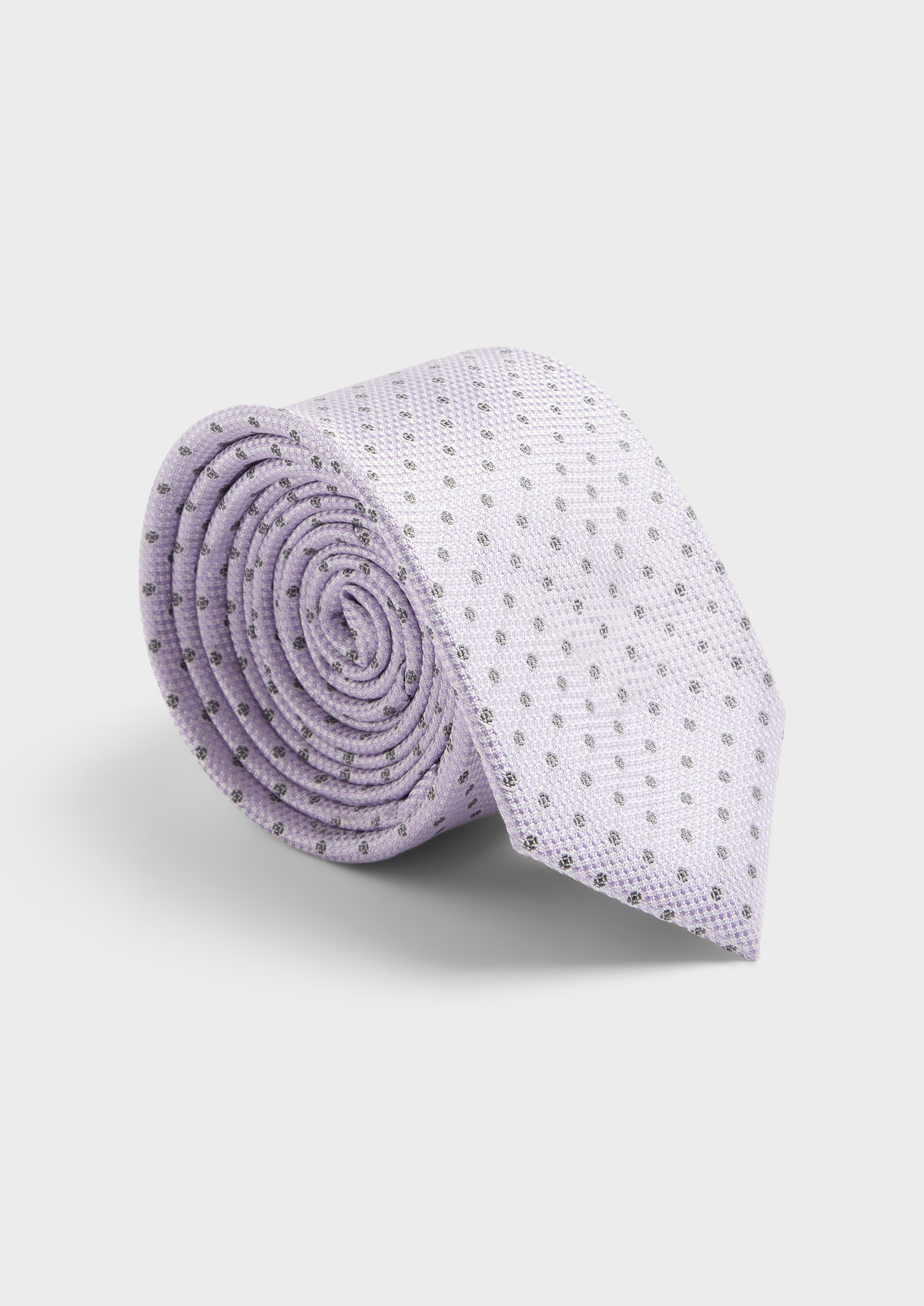 Cravate large en soie lilas à pois noirs