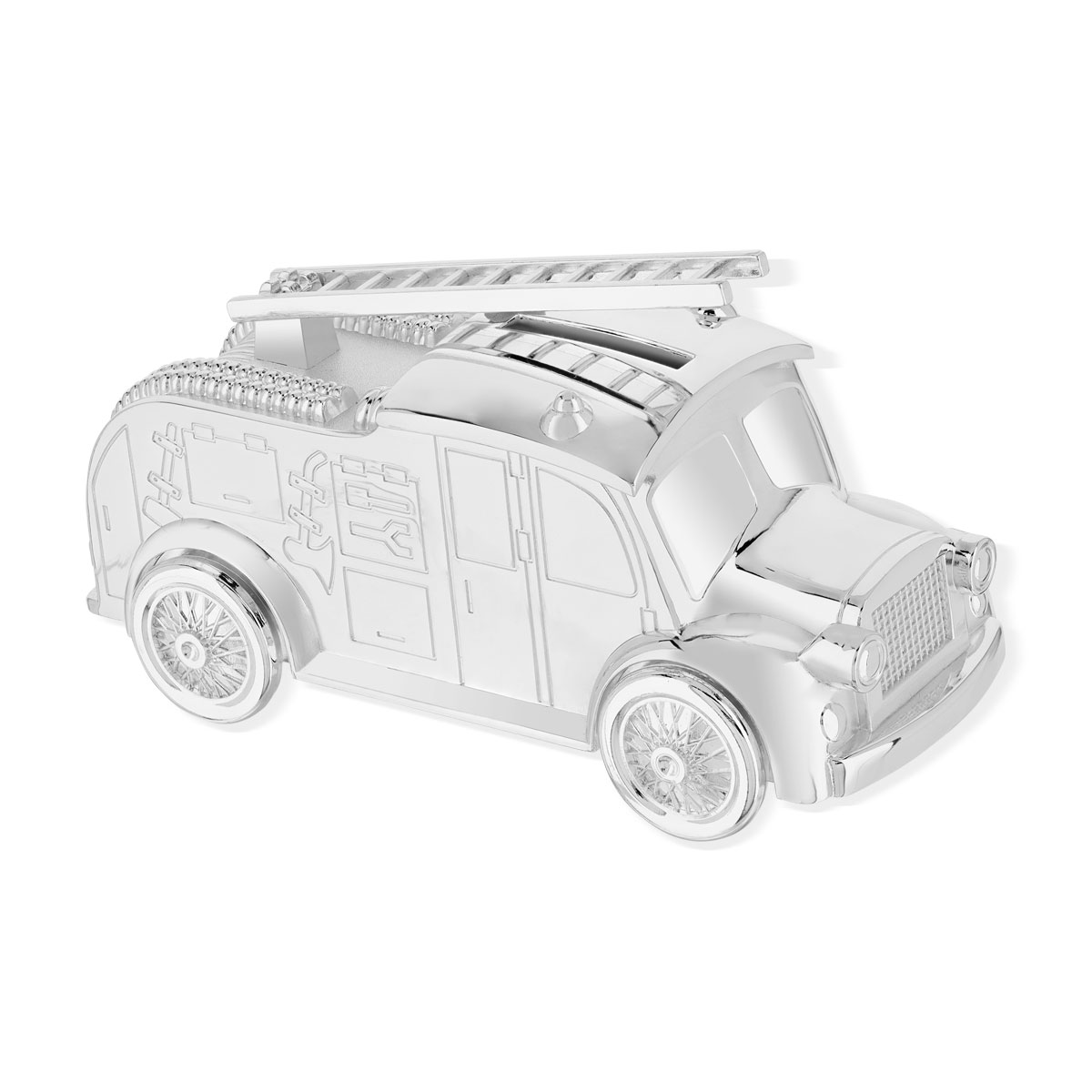 Tirelire Camion Pompier métal blanchi d'argent