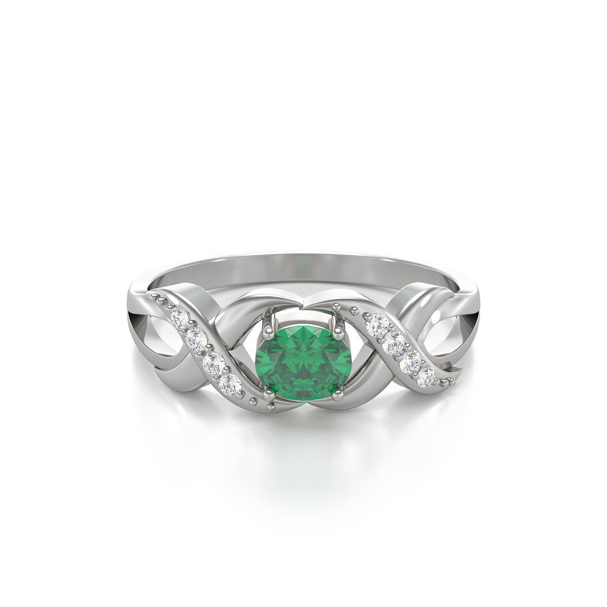 Bague ADEN Or 585 Blanc Emeraude et diamants 2.684grs