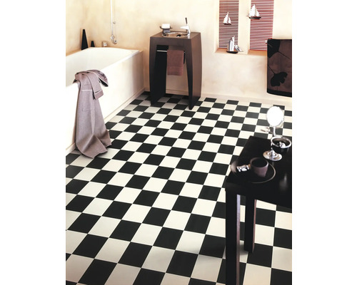 PVC vloer Lord dambordpatroon zwart-wit 400 cm breed (per meter verkocht)