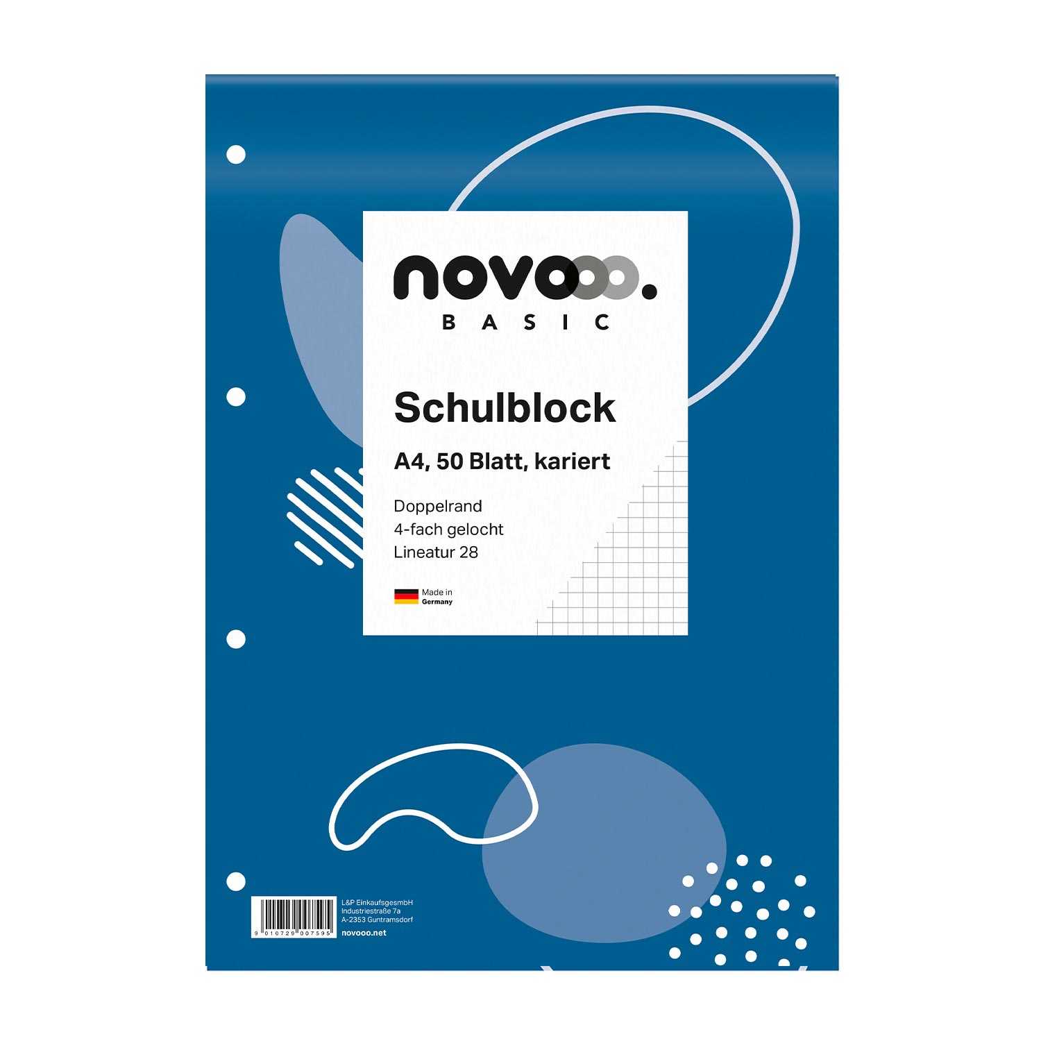novooo Schulblock DIN A4 Lineatur 28 kariert 50 Blatt