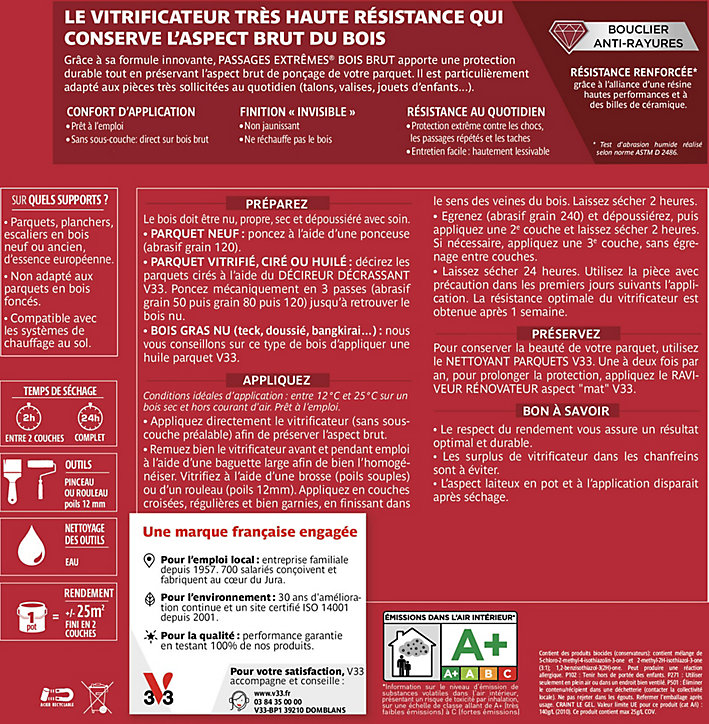 Vitrificateur passages extrêmes V33 bois brut 5L