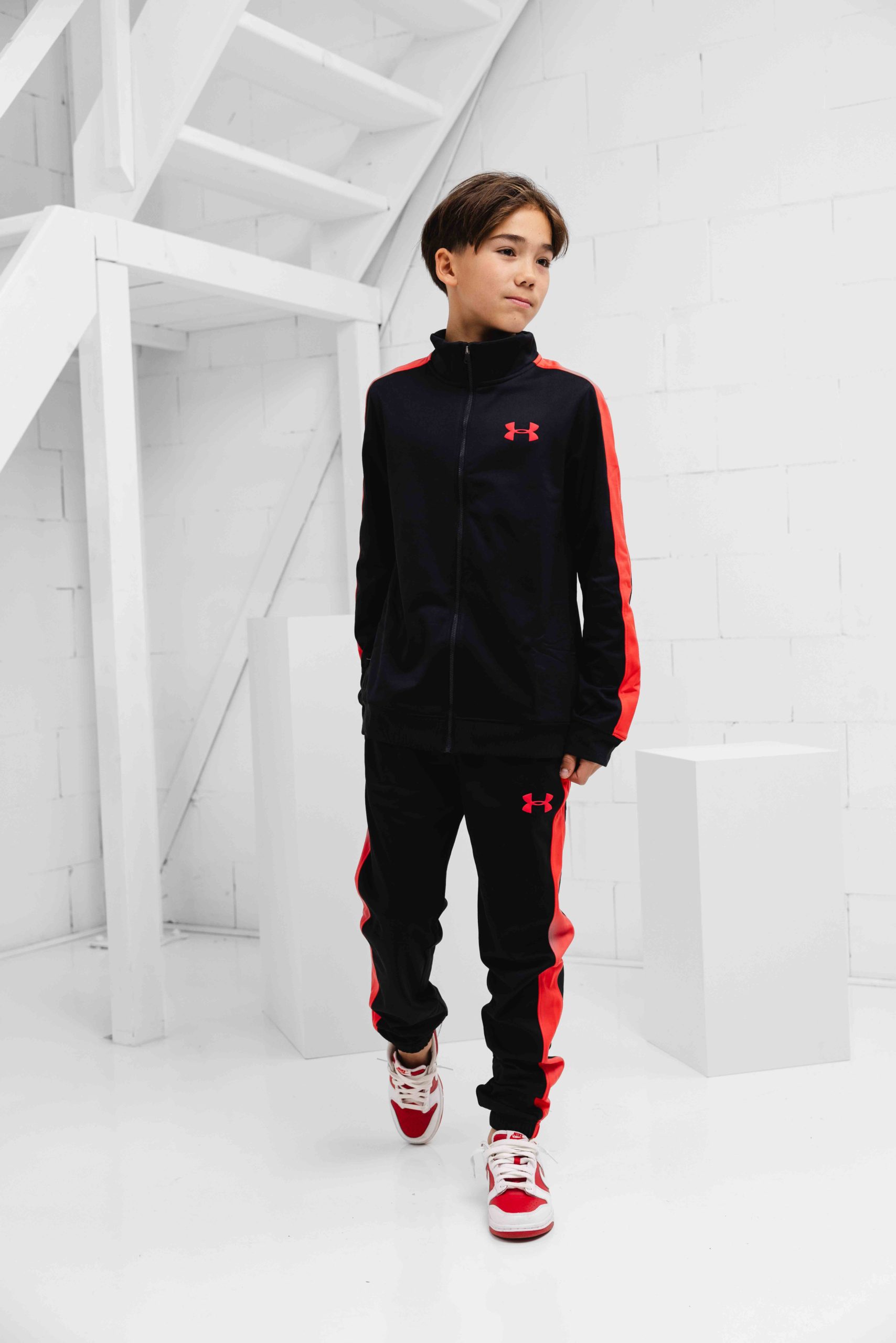 Under Armour Rival Knit Trainingspak Kids Zwart/Rood