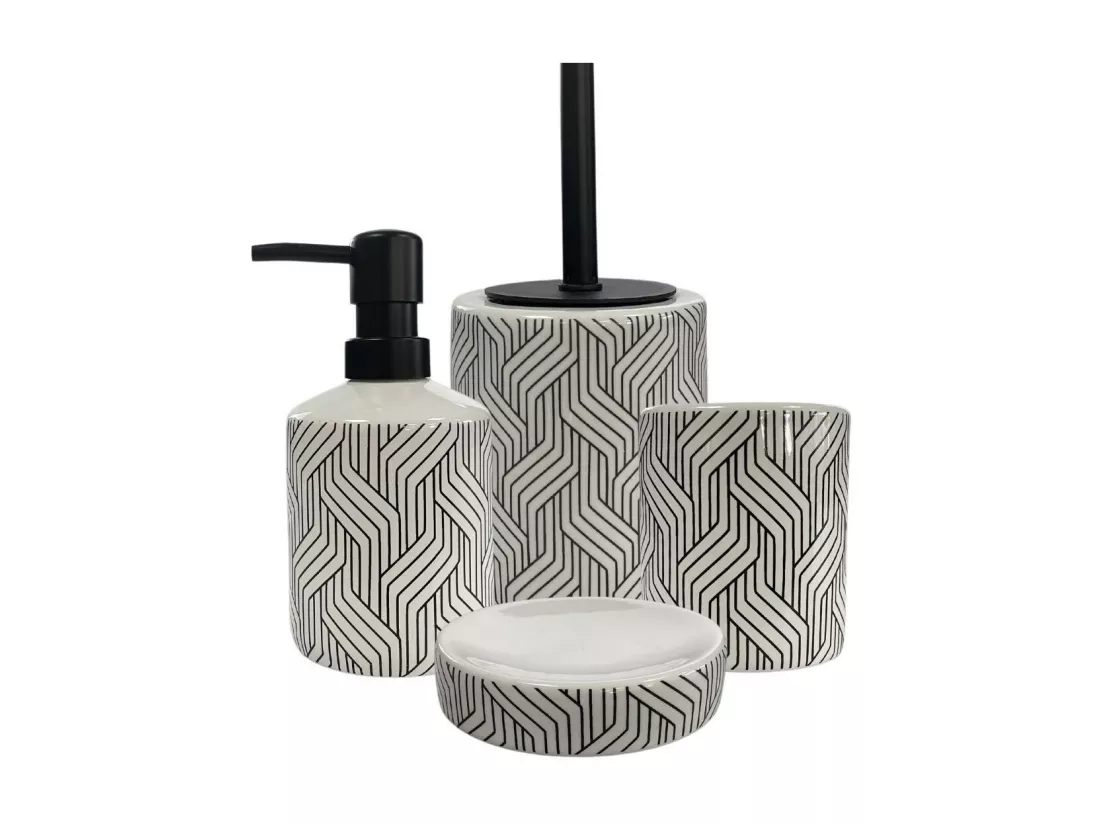 Set de salle de bain 4 pièces en céramique Noir et blanc