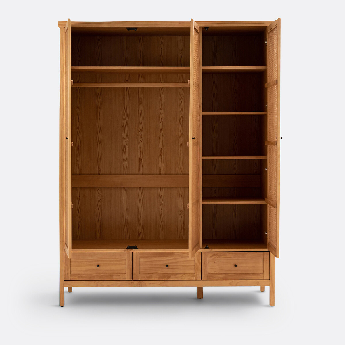 LA REDOUTE INTERIEURS<br>Armário com 3 portas em pinho maciço e rattan, Gabin
