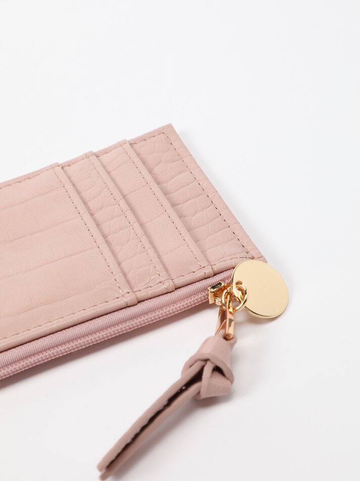 Porta-cartões com efeito de couro texturizado - Rosa