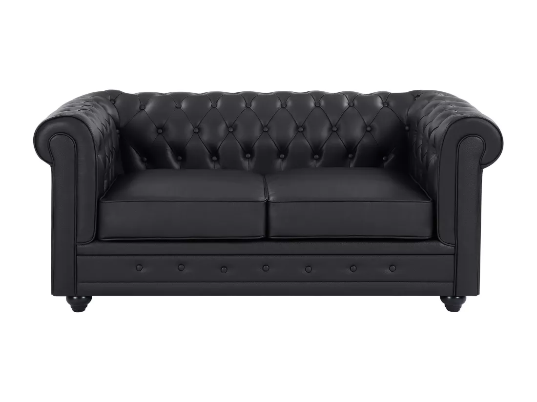 Canapé 2 places en cuir de buffle noir CHESTERFIELD