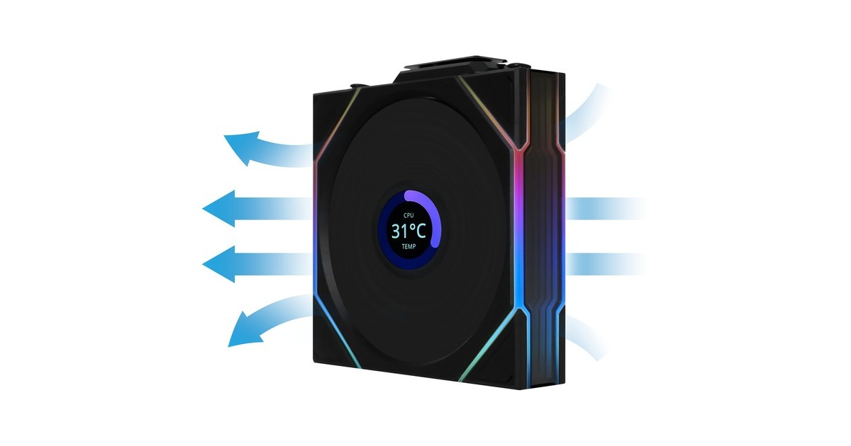 Lian LiUNI FAN TL 120 LCD Wireless Reverse Blade RGB case fan  (Zwart, 120 x 124 x 28 mm, PWM, 1x 9-pin USB)