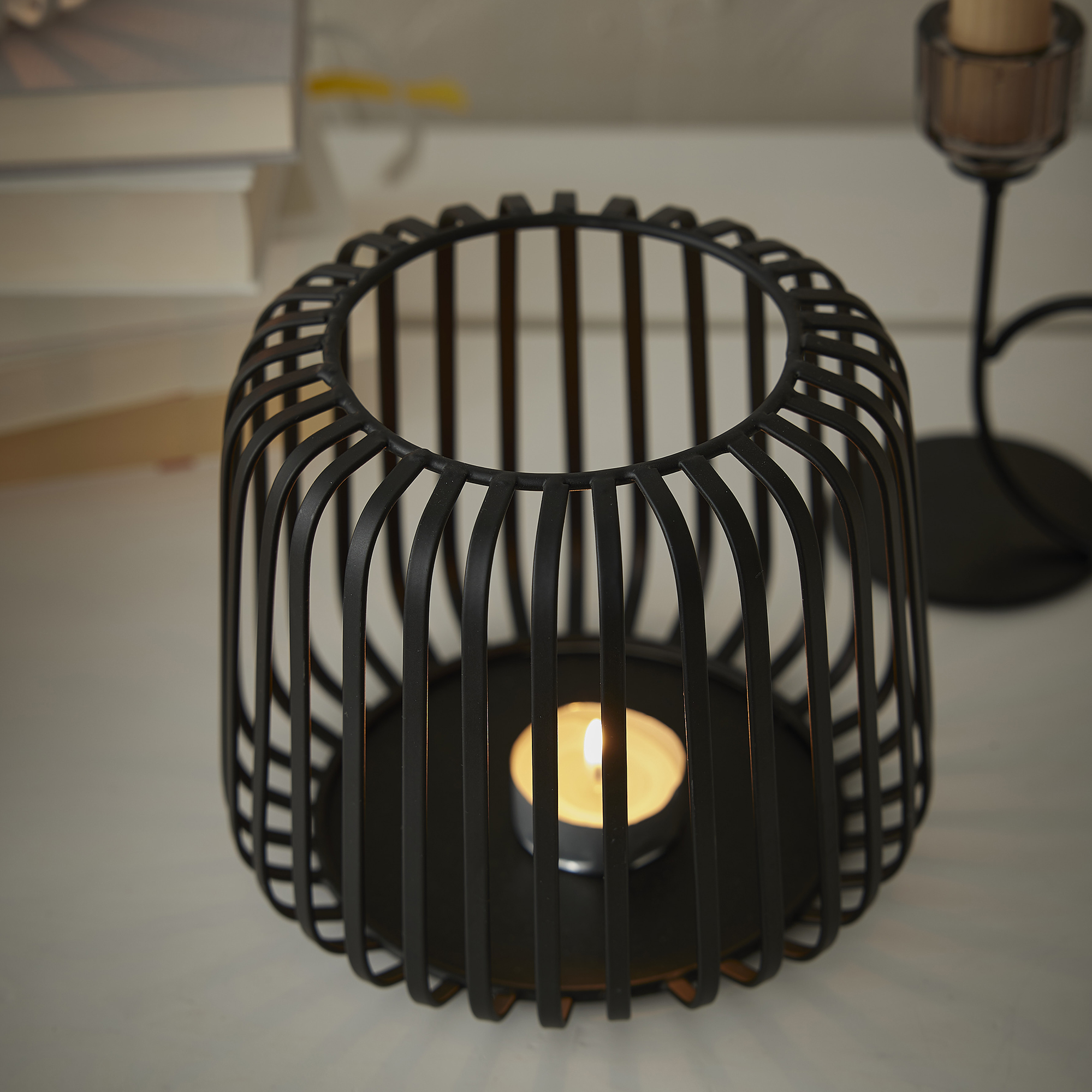 Windlicht Metall, schwarz, 15 x 12.5 cm