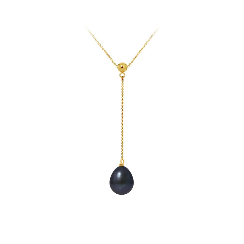Collier ras du cou Femme Perle de culture d'eau douce Noire 9 mm AA et Or jaune 375/1000